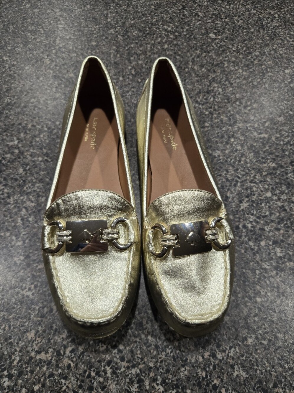 Kate Spade Carson Gold Metallic Leather Driving Loafers Size 8M
